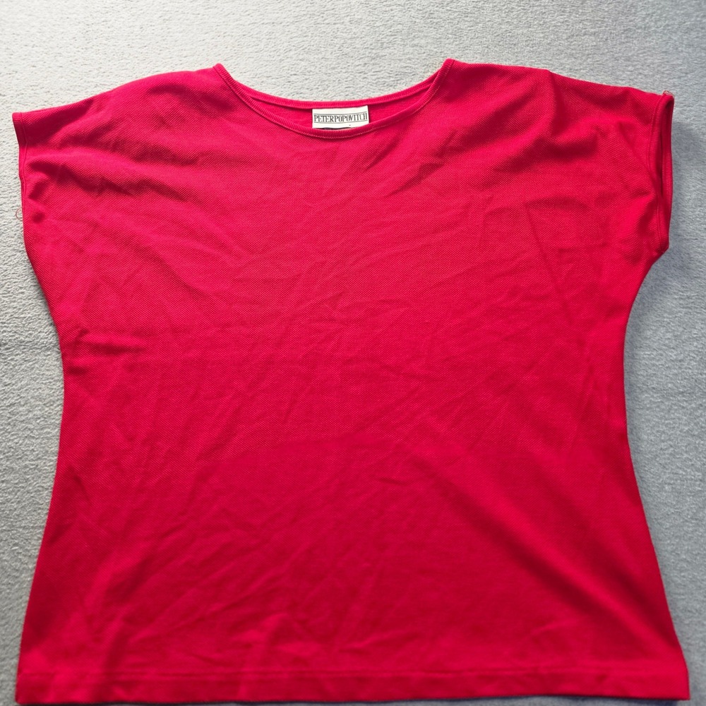 Peter Popovitch Dolman Sleeve Knit Top Womens Large Red USA Made Vintage Blouse